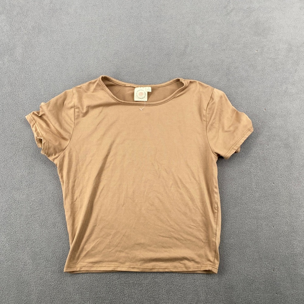 Live In The Moment Tan Camel Short Sleeve Crop‎ Top Tee Size Small